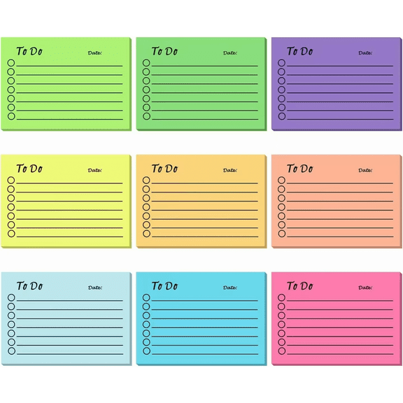 9 Pads 3" × 4" To-Do Checklist Lined Sticky Notes – 9 Bright Multi Colors, 50 Sheets/Pad, Self-Adhesive Memo Pads for Office, Home & Daily Task Organization