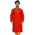 thumbnail image 6 of Atasi Men's Long Red Dupion Band Collar Shirt Ethnic Clothing-XXX-Large, 6 of 7