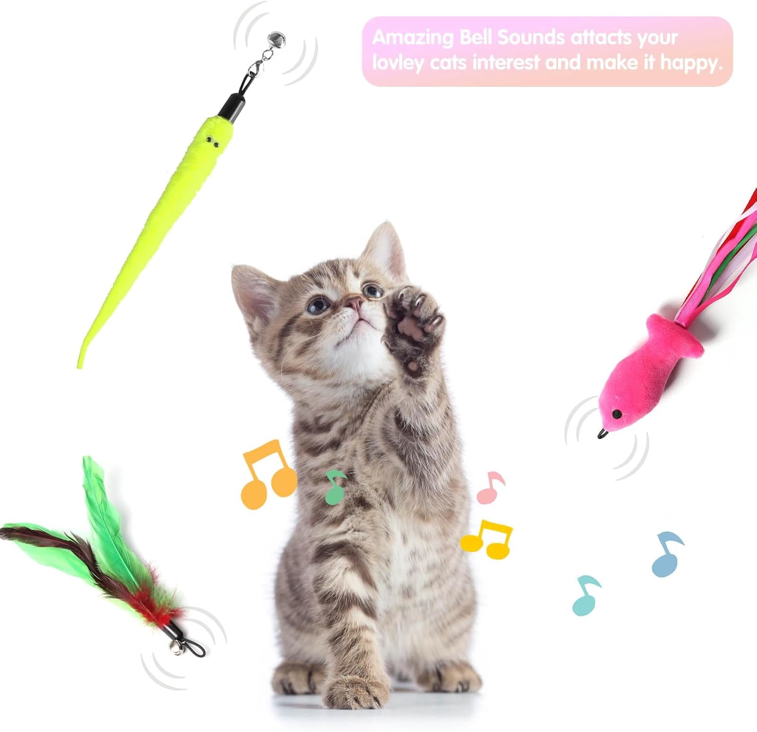 Cat Wand Toys Interactive Kitten Toys for Indoor Cats Colorful Teaser Wand String for Exercise Kitten Stick Kitty Rope Toy Rainbow Ribbon Cat Charmer -2Pcs