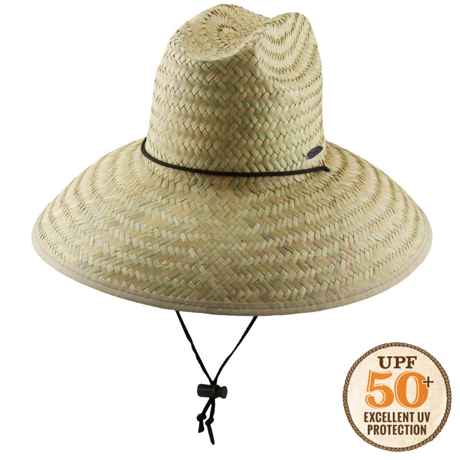 Panama Jack Lifeguard Sun Hat - Palm Fiber Straw, 5 Bound Big Brim, Chin  Strap with Toggle, Logo Badge (Natural, One Size Fits Most) 