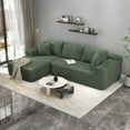 thumbnail image 4 of Indoor Modular Sectional Sofa with Reconfigurable Modules, Corduroy Upholstery, Vacuum Design, No-Assembly Design, Left Facing Chaise, Green, 4 of 9