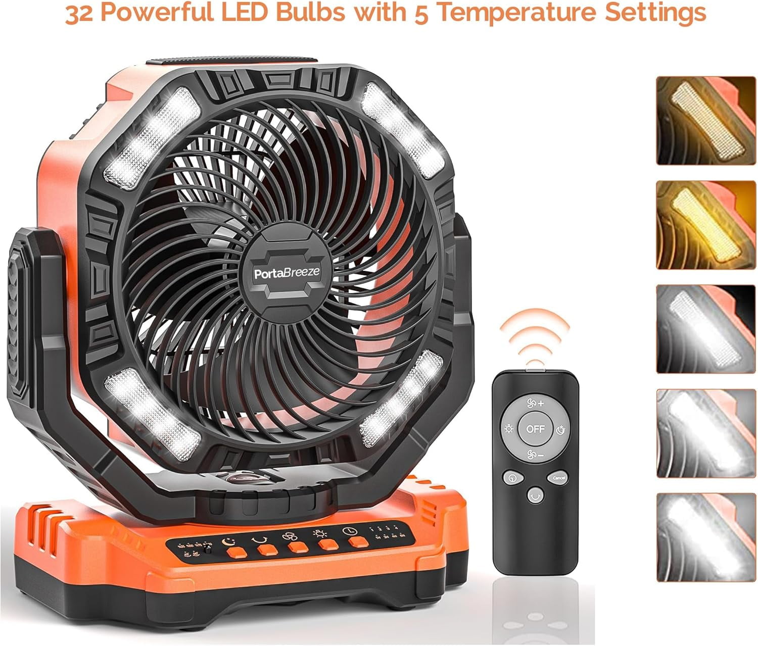 PortaBreeze 40000mAh Rechargeable Camping Fan w Light, Portable Battery Operated High Velocity Floor Table Fan; Oscillating w Timer, Remote for Outdoors, RV, Jobsite, Dorm, Patio, Weather Emergencies