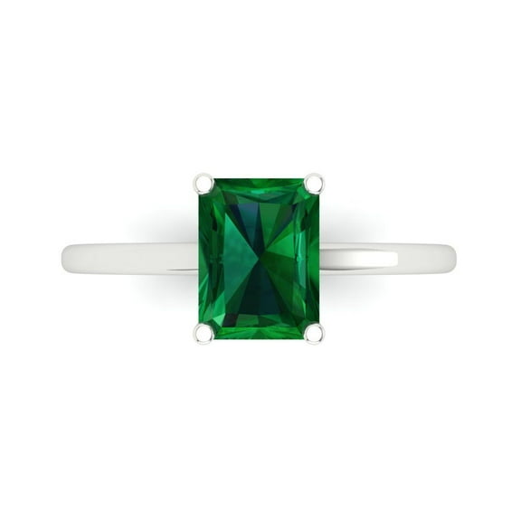 Clara Pucci 14K White Gold 2ct Emerald Solitaire Ring for Women