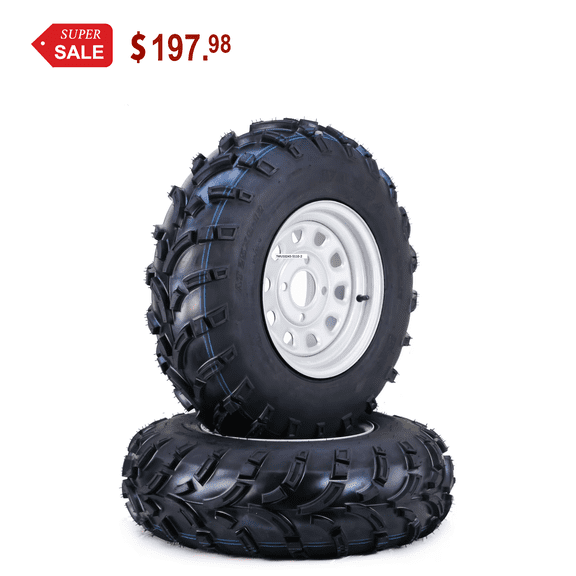 WANDA ATV Tire & wheel 25x8-12 6-Ply Light Mud on 4-110 PCD 5 2 Offset Silver Wheel,SET 2