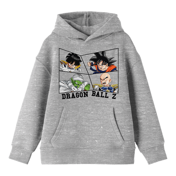 Dragon Ball Z Characters In Irregular Frames Long Sleeve Athletic Heather Boy's Hooded Sweatshirt-Medium
