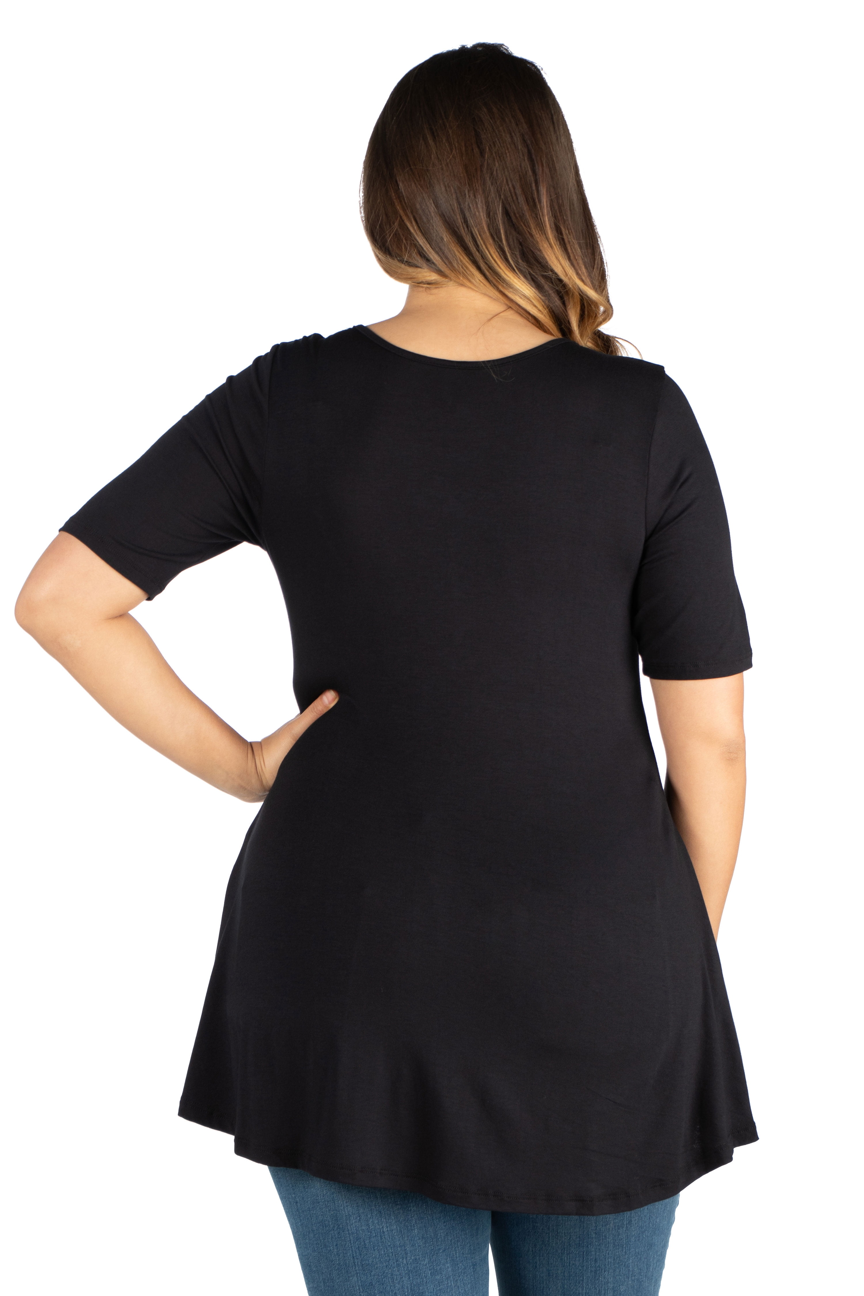Women's Plus Size Elbow Sleeve Henley Plus Size Tunic Top