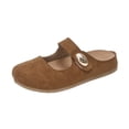 thumbnail image 2 of HTHLVMD Mocassins Sans Dos pour Femmes, Ballerines en Daim Mary Jane pour Femmes / Chaussures Décontractées Confortables à Bout Rond avec Sangle Réglable et Bouton Doré / Mocassins Légers pour la Marche Quotidienne, Marron 9, 2 of 9