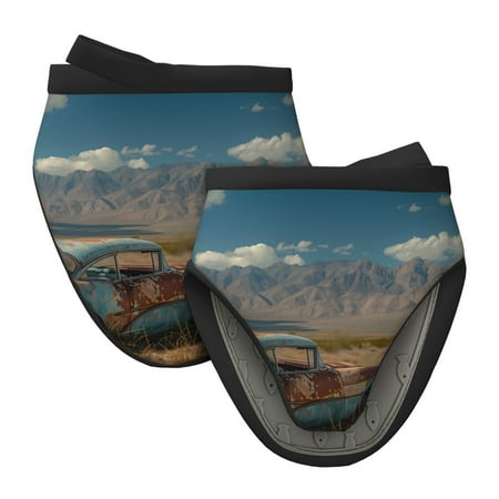 

Lukts Deserted Classic Car Landscape for Silicone Oven Mitts Heat Resistant Silicone Potholders Mini Oven Mitts Oven Glove Kitchen Mittens Pinch Mitts Cooking Mitts
