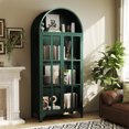 thumbnail image 2 of WOOW DEPOT 73.6" Tempered Glass Arched Display Cabinet Heavy Duty 4-Tier Metal Curio Cabinet w/ Adjustable Dual Doors Shelves Kitchen Office Shelving Unit, 2 of 9