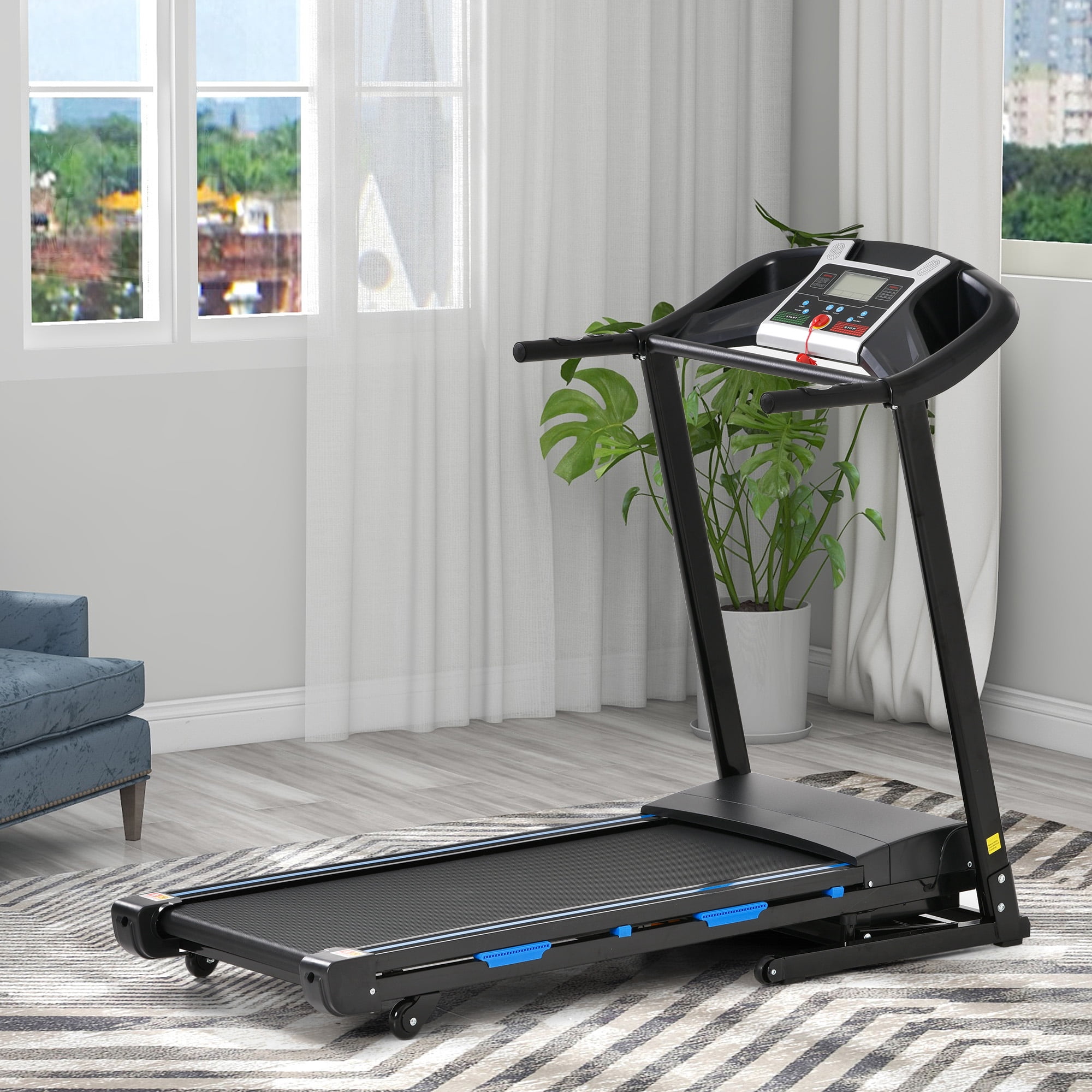 Foldable Treadmill with Automatic Incline, 3.5HP Workout Running Machine Walking, Double Running Board Shock Absorption Pulse Sensor