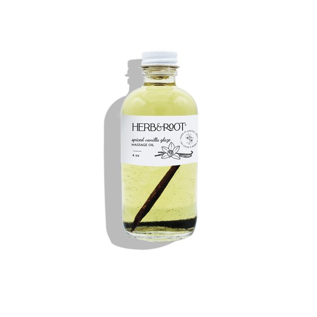 Herb & Root Edible Vanilla Flavored Massage Oil with Warming Cinnamon