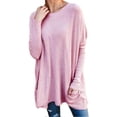 thumbnail image 4 of Round Neck Long Sleeve Loose Pocket T-Shirt Comfortable Breathable Casual T-Shirt for Women, 4 of 5