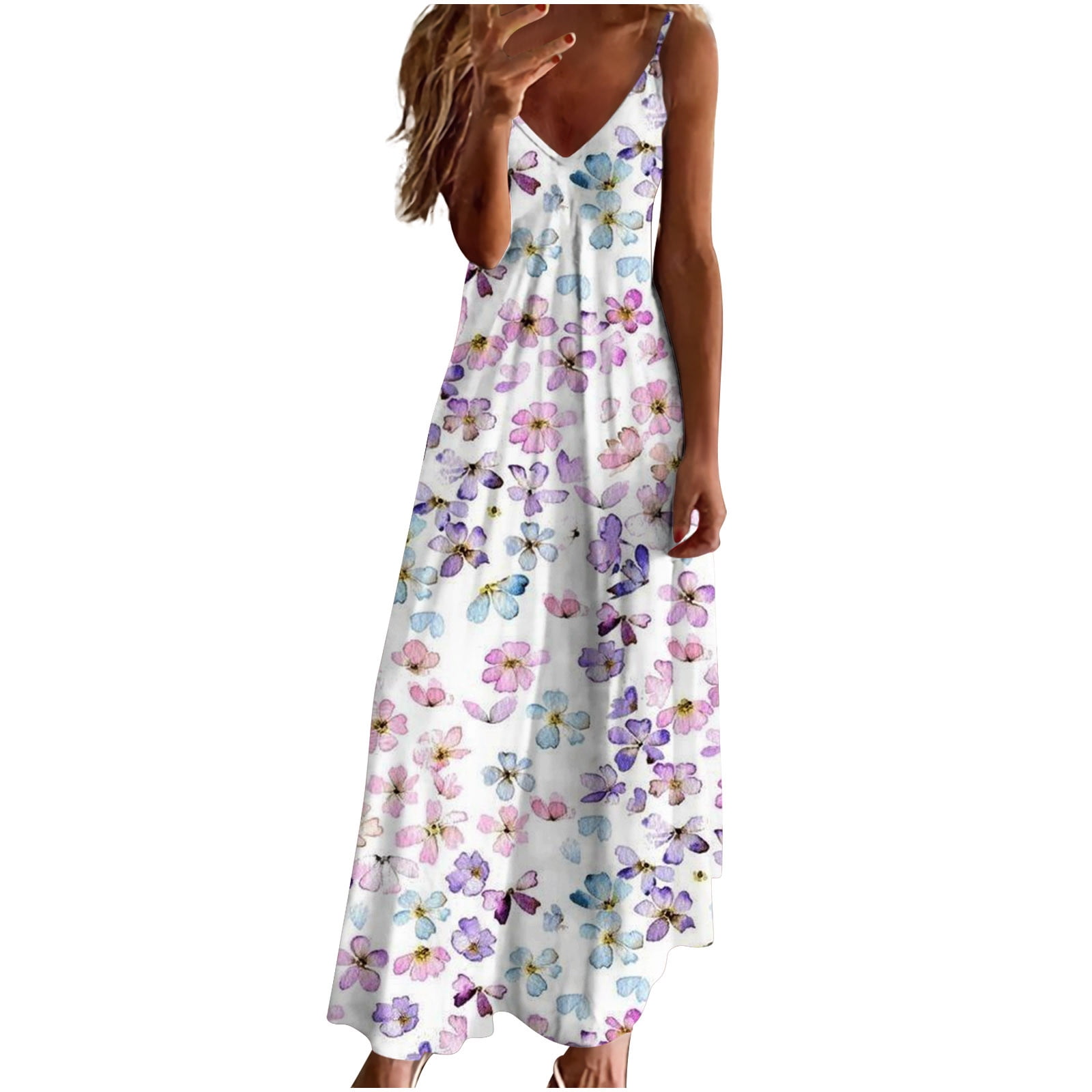 Summer Dresses Clearance-Sale Sleeveless V-Neck Dress Sling Halter ...