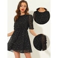 thumbnail image 2 of INSPIRE CHIC Women's Round Neck Ruched Sleeve Metallic Shiny Stars Dress Black XS, 2 of 4
