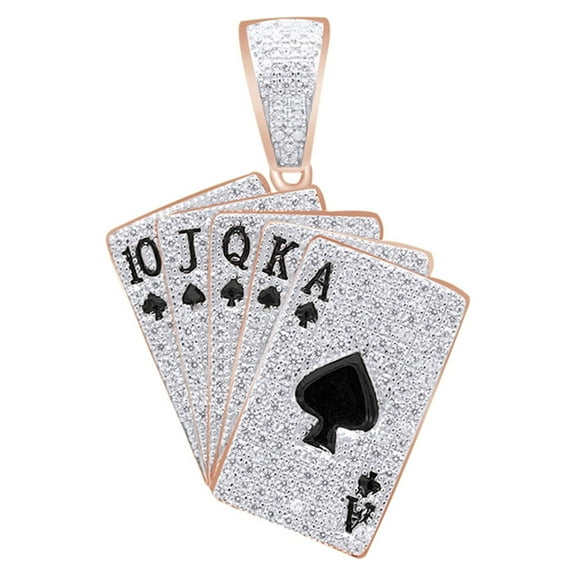 AFFY 2.5 Carat (Ctw) Round White Natural Diamond Hip Hop Jewelry Playing Cards Pendant In Sterling Silver