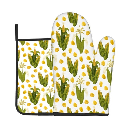 

2pcs Oven Mitts Pot Holders Corn On A Transparent Kitchen Heat Resistant Hot Pads for Cooking BBQ Baking