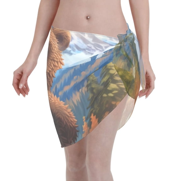 Disketp Snowy Mountain Photography Bear Women Swimsuit Cover Up Short Chiffon Summer Beach Sarong Bikini Wrap Skirt Bathing Suit