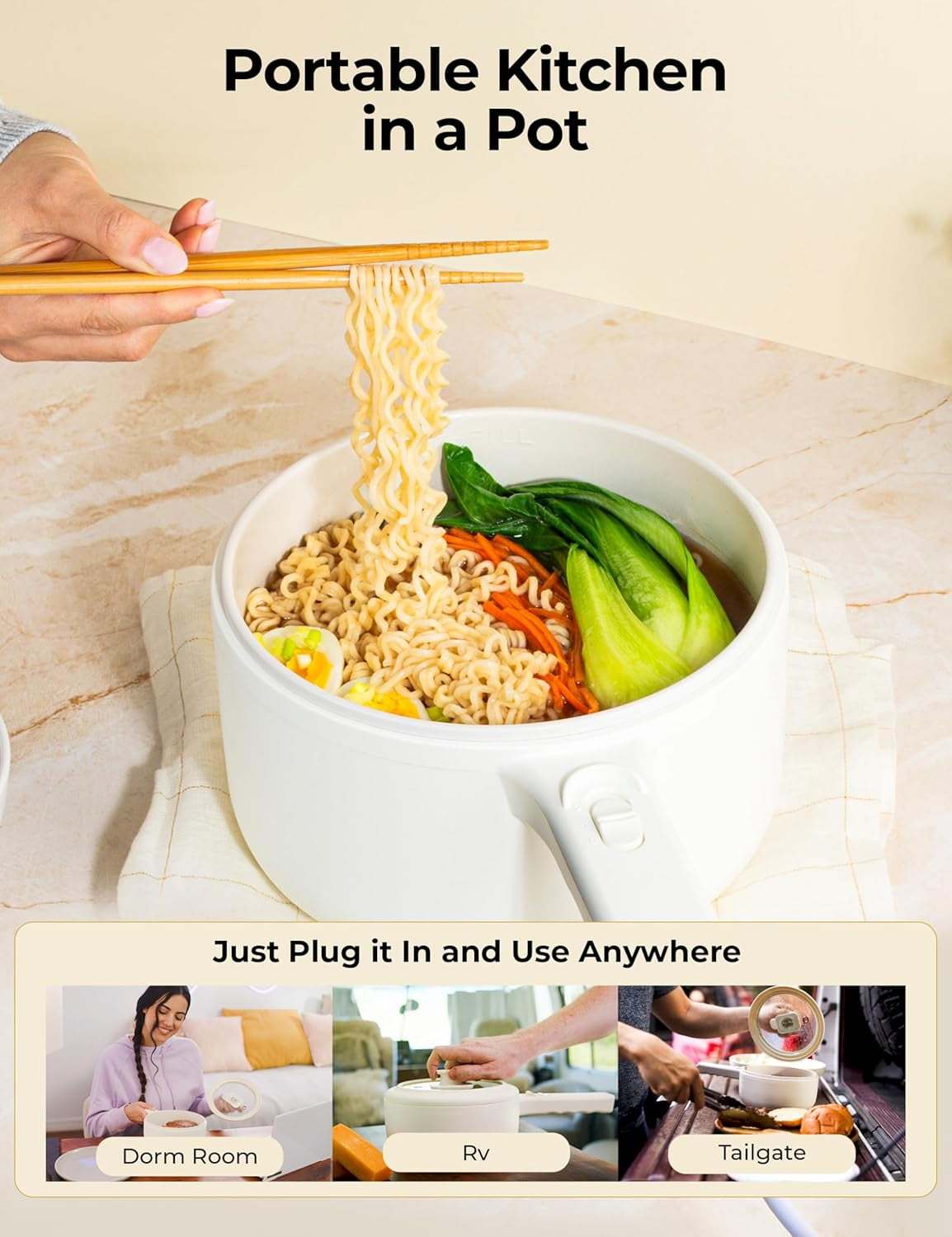 Ceramax Electric Hot Pot 2.5L Nonstick Ceramic Skillet Pan Mini Cooker with Lid Steamer for Frying Eggs Ramen Rice Saute