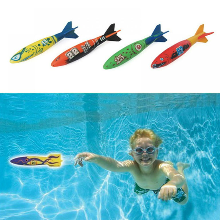 Underwater Diving Torpedo Bandits, Swimming Pool Toy 5” Sharks Glides Up to  20 Feet Fun Water Games for Boys and Girls (Set of 4 Pieces) 