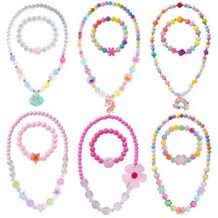 PinkSheep 12Pcs Jewelry Set, Unicorn Rainbow Pendant Necklace Beads Bracelet Jewelries for Dress up
