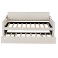 thumbnail image 3 of Kacho Twin Size Upholstery Daybed with Adjustable Trundle &USB Charging Design, Wooden Daybed with Pop Up Trundle and Slat Support for Bedroom Livingroom, Space-Saving, No Box Spring Needed, White, 3 of 7