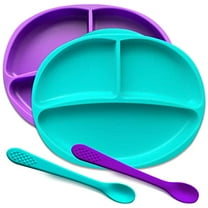 Silicone Suction Plate for Baby - 100% Food Grade Silicone Divided Plate | Toddler Self Feeding Training Suction Plate Set | BPA-Free, Microwave, Dishwasher Safe Stay Put Plates (Purple & Turquoise)