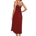 thumbnail image 6 of ZXSXSY Women Solid Color Nightgown Pleated Spaghetti Strap Curved Hem Midi Dress, 6 of 7