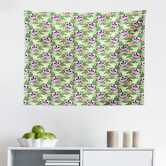 Philodendron Tapestry, Simple Cartoon Demonstration of Leaves Spots on a Plain Backdrop, Fabric Wall Hanging Decor for Bedroom Living Room Dorm, 2 Sizes, Olive Green Apple Green, by Ambesonne
