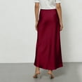 thumbnail image 4 of KDDYLITQ Womens Satin Maxi Skirt Flared Elastic Waistband Skirts Silk Solid Color Work Skirt Elegant Long Skirts Wine L, 4 of 4