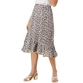 thumbnail image 1 of Unique Bargains Women's Floral Elastic Waist Ruffle High Low Hem Skirts, 1 of 6