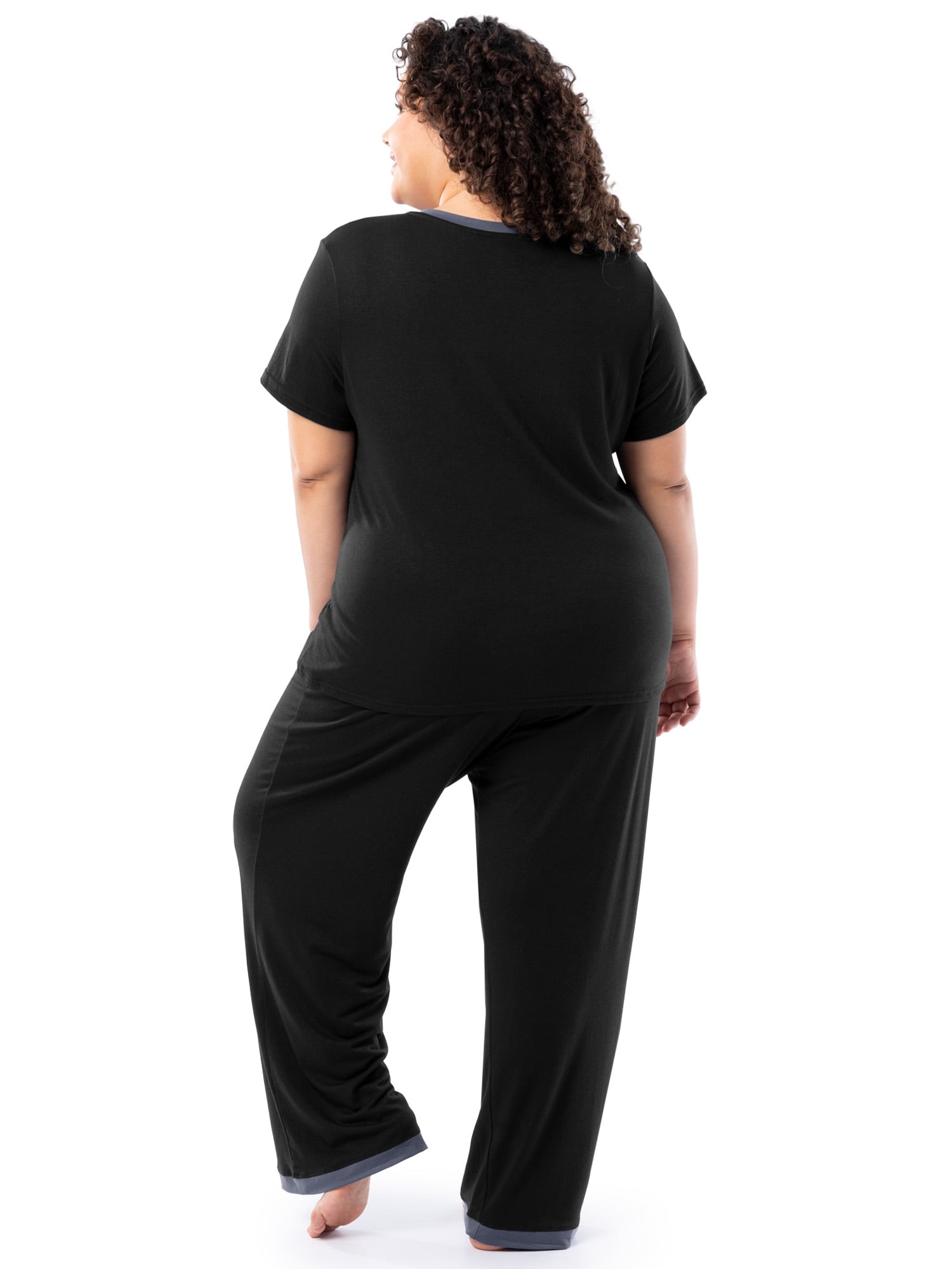 Fruit of the Loom Women's Soft & Breathable V-Neck Short Sleeve Top & Pajama Pant Set, Sizes S-4X