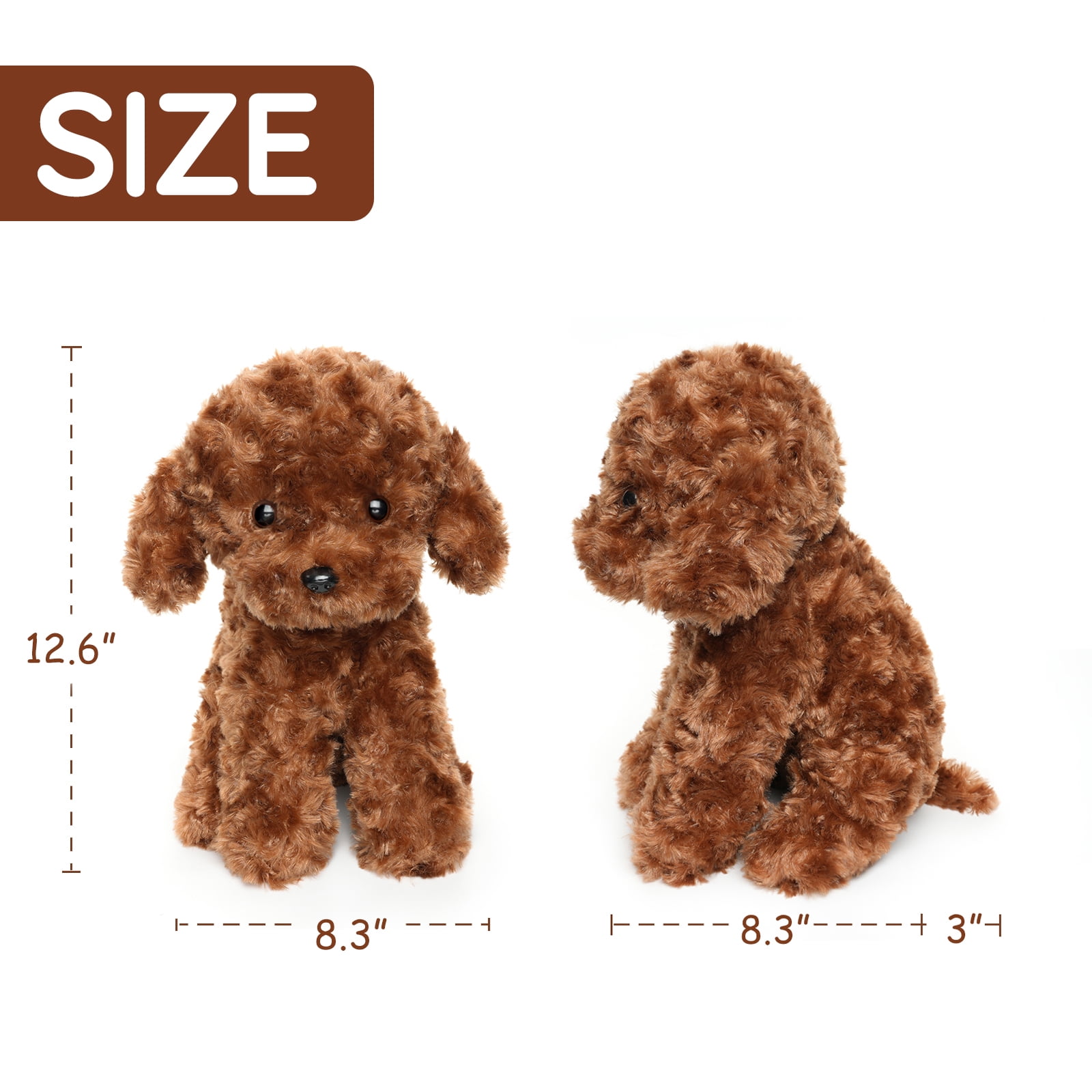 WEIGEDU Adorable Fluffy Red Standard Poodle Stuffed Animals, Labradoodle Dog Puppy Plush Animal Toys, 12.6 inches, Brown