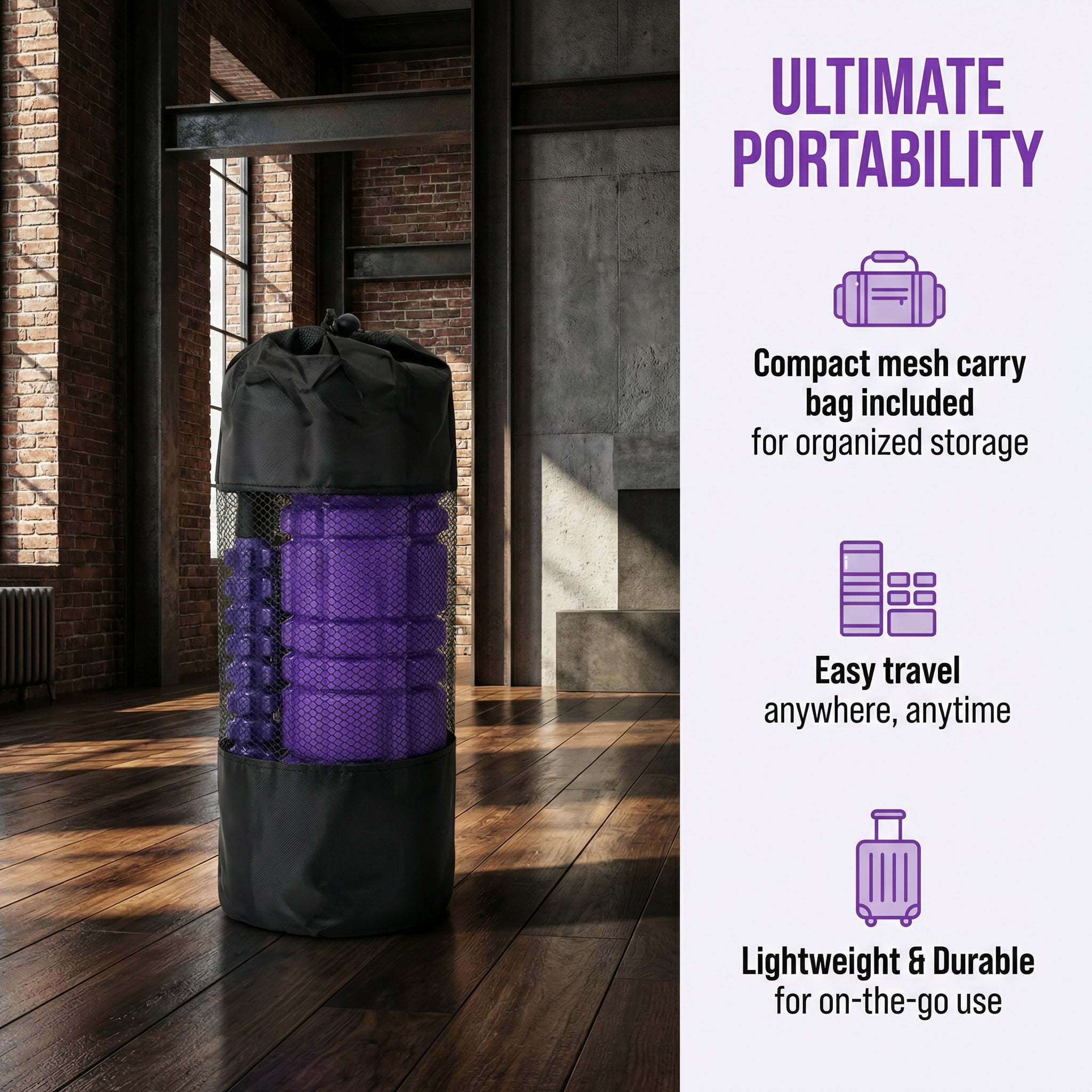 4-in-1 Purple Foam Roller Set,Foam Roller,Massage Stick,Massage Ball & Carry Bag, Deep Tissue Massage Tool for Muscle Recovery,Back Pain Relief,Yoga,Pilates,Home Gym & Physical Therapy