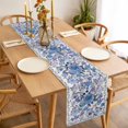 thumbnail image 6 of Boho Blue Flower Cotton Linen Table Runner for Dining Kitchen, Spring Watercolor Country Floral Plant Wedding Outdoor Party Tablerunners, Dresser Scarf Coffee Tablecloth Runners 13x36 Inches, 6 of 9
