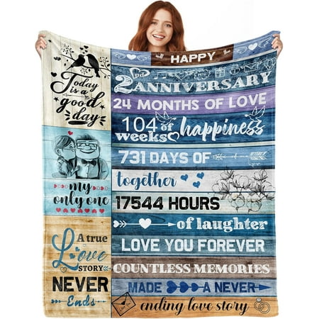 2 Year Anniversary Traditional Gifts for Her Him 2nd Anniversary Romantic Gifts for Her Second Year Cotton Anniversary Wedding Gift Happy Anniversary Blanket Decorations Present for Girlfriend
