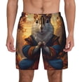 thumbnail image 2 of Picia Maple Leaf Meditating Squirrel pattern Mens Swim Trunks with Compression Liner Stretch Beach Shorts Quick Dry with Zipper Pockets No-Chafing Board Shorts-3X-Large, 2 of 9