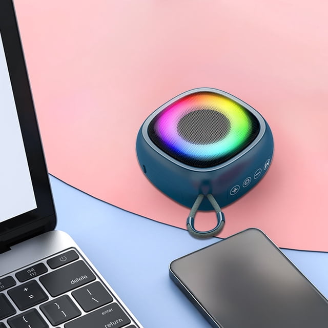Altavoz Bluetooth inalámbrico portátil para interiores y exteriores, gran volumen, tamaño pequeño, luz RGB, diafragma de 5 W, Bluetooth 5.4, batería de 500 mAh de larga duración, altavoces Bluetooth d
