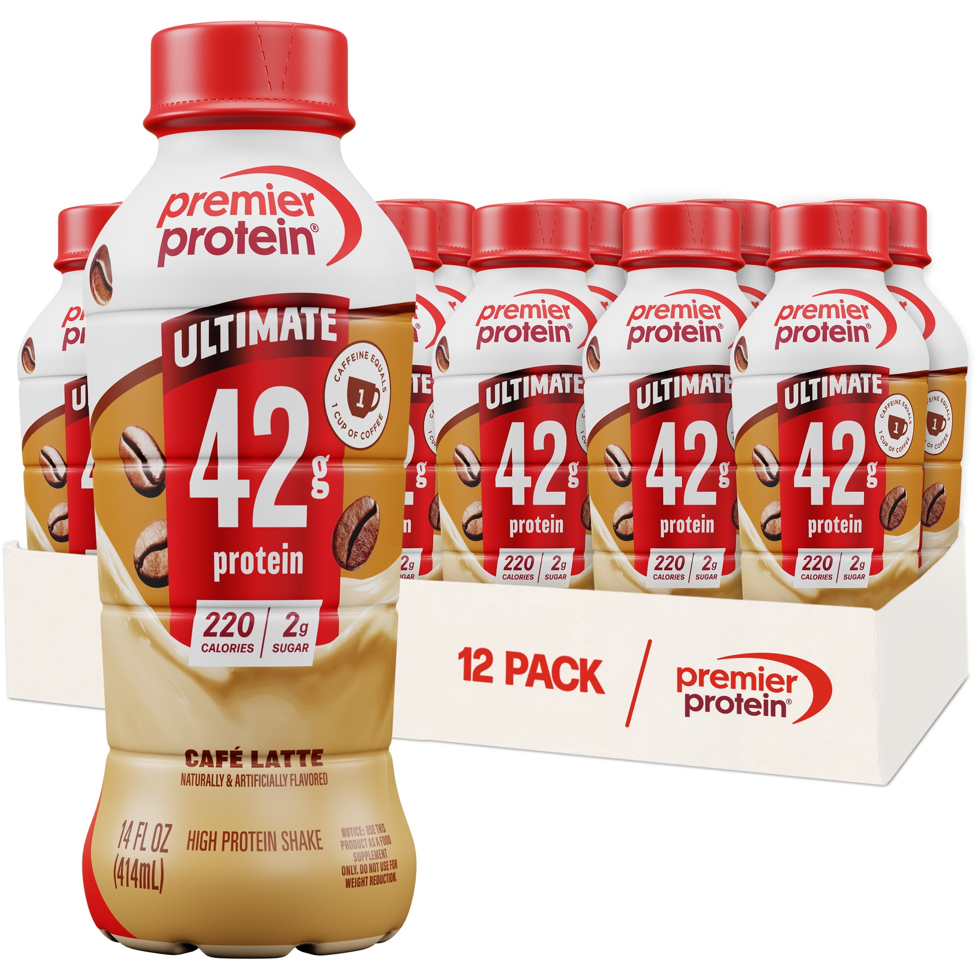Premier Protein, Ultimate 42g Protein Shake, Café Latte, 14 Fl Oz, 12 Ct