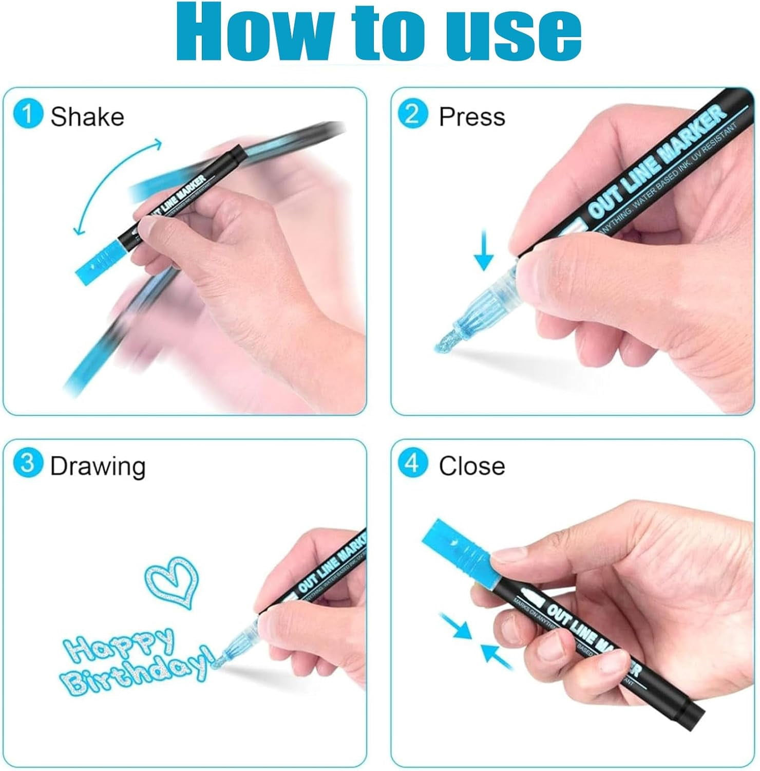 Dual Line Outline Markers Metallic Glitter, Self Outlining Pens with 2–3mm Tips, Waterproof Art Markers for Drawing Lettering Journaling Crafts Students DIY (K)