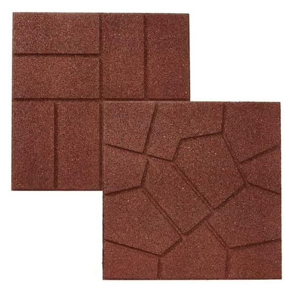 Dual Sided Rubber Paver Tile - 16" X 16" X 3/4" (Red, 8 Tiles)
