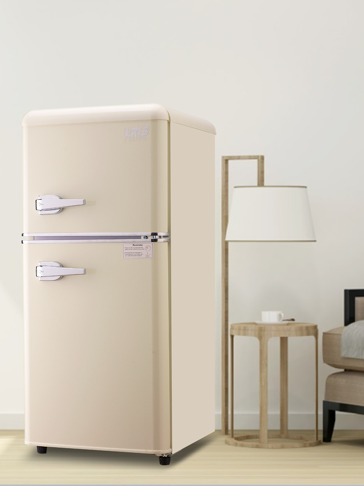Krib B Compact Refrigerator 3.5 Cu.ft, Mini Fridge with Freezer, Retro Fridge with Dual Door, 7 Grade Temperature Adjustment, Cream
