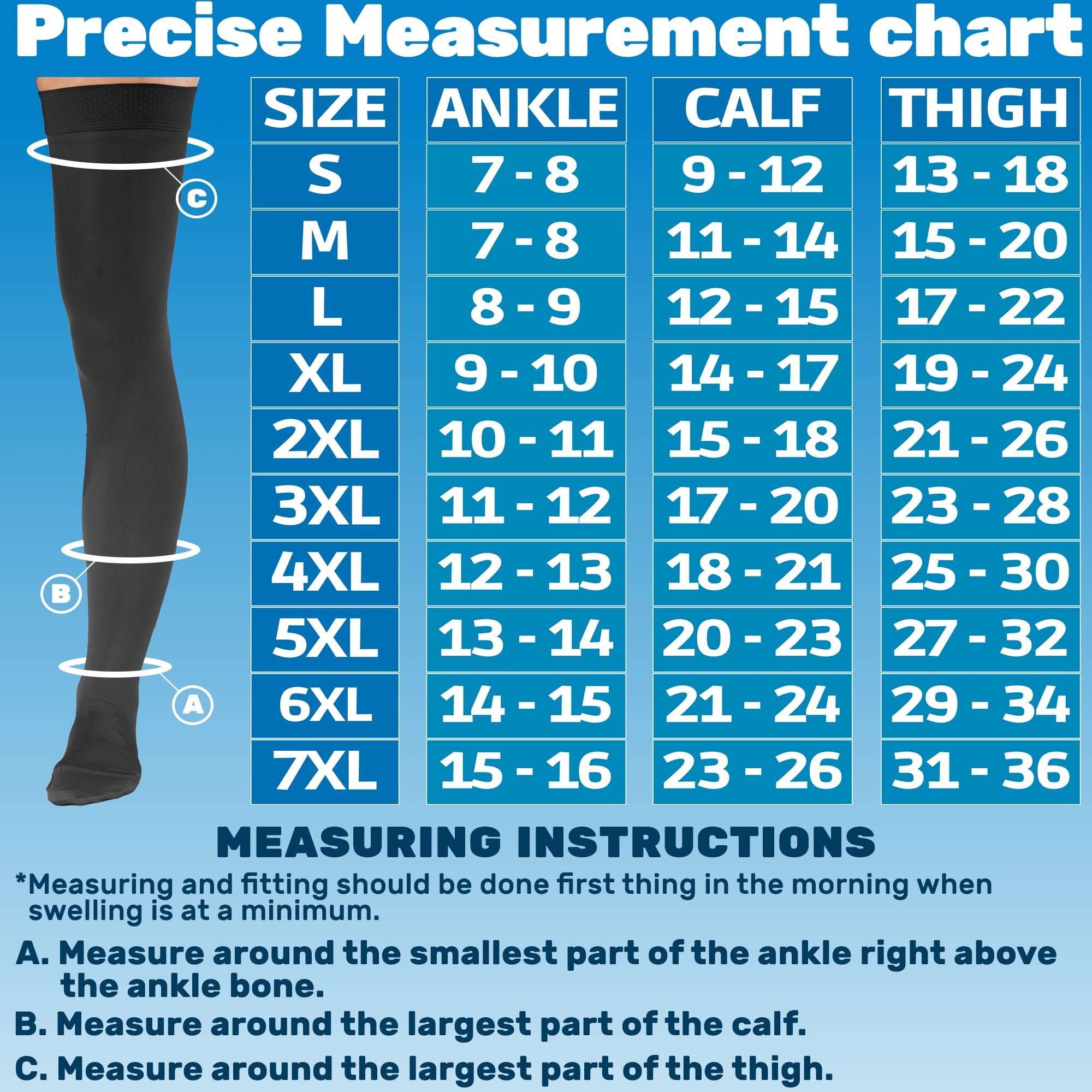 Opaque Compression Thigh Highs for Women and Men 20-30mmHg - Black, Medium