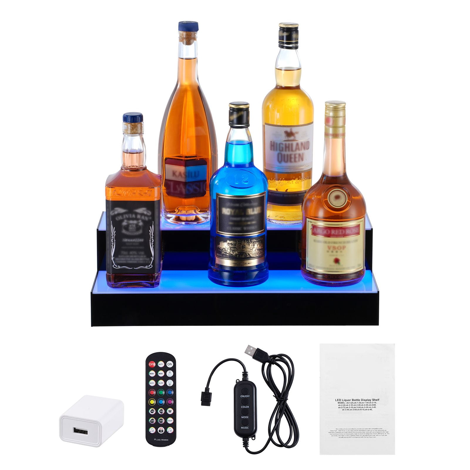 LED Lighted Bar Shelf 26ft Remote Control 7 Static Colors 22 Dynamic Colors Music Mode Acrylic for Home Bar Club KTV