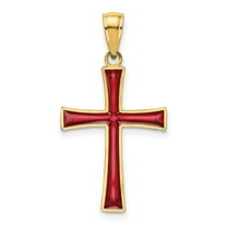 Diamond2Deal 14K Yellow Gold Red Enameled Cross Charm Pendant for Women (L- 0.91 inch, W- 0.67 inch)