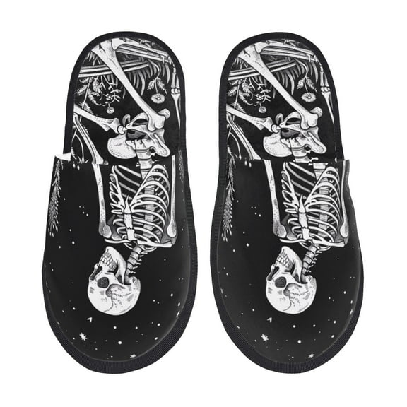 Silkie Vintage Black white Plant skull Slippers for women and Men, House Shoes for Unisex, Indoor House Shoes-Medium