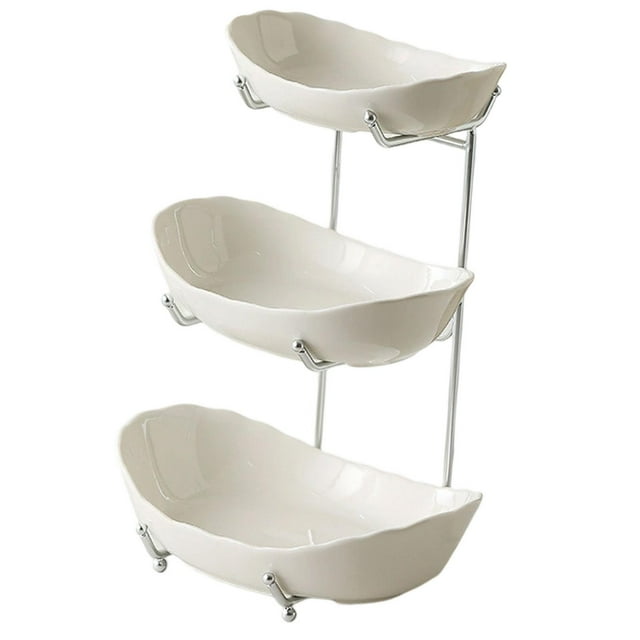 Frutero de cerámica para encimera de cocina, frutero, bandeja para aperitivos y postres. Argent white 3 capa