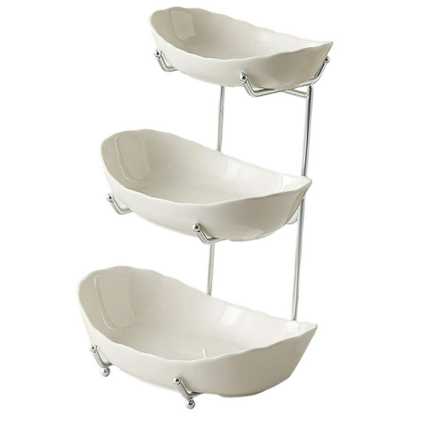 Frutero de cerámica para encimera de cocina, bandeja para servir frutas, frutero moderno Argent white 3 capa