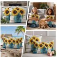 thumbnail image 5 of Sunflower Outdoor Waterproof Pillow Covers, Blue Bottle Yellow Floral Country Woodgrain Decorative Square Throw Pillowcase Sofa Cushion Sham for Patio/Couch/Chair, 24"x24" 2 Pack, 5 of 8