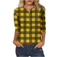 thumbnail image 2 of VERUGU Womens Tops Fashion Plaid Print Button Blouses Crew Neck 3/4 Sleeve Casual T-shirt Loose Tops Pullover Yellow XXL, 2 of 4