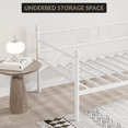 thumbnail image 6 of Twin Daybed with Trundle Bed, Space-Saving Metal Day Bed Frame with Floral Headboard and Heavy Duty Steel Slats, Modern Pull Out Sofa Bed for Guest Room, Living Room, 6 of 7
